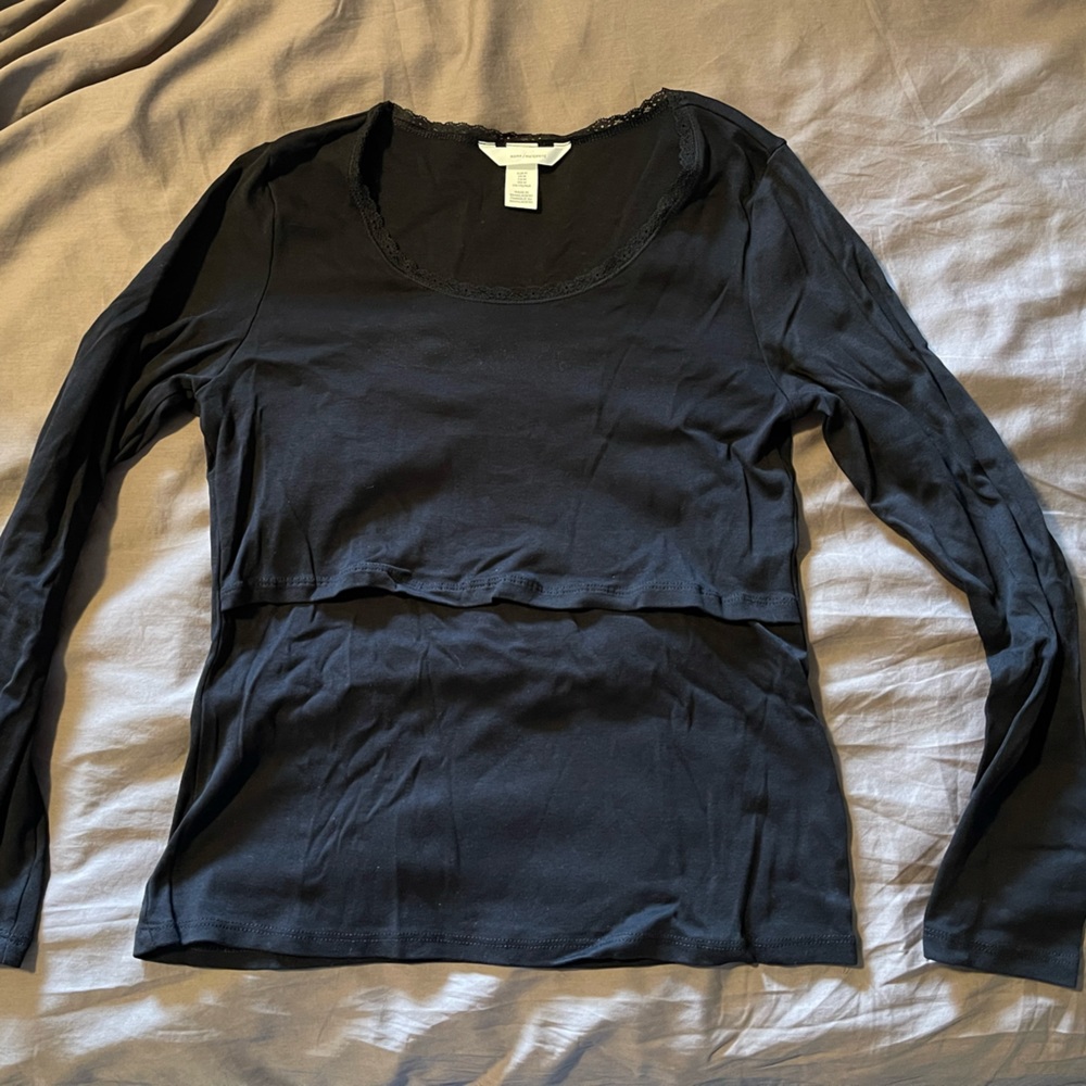 H&M Mama lace-trimmed nursing top - black, long sleeve